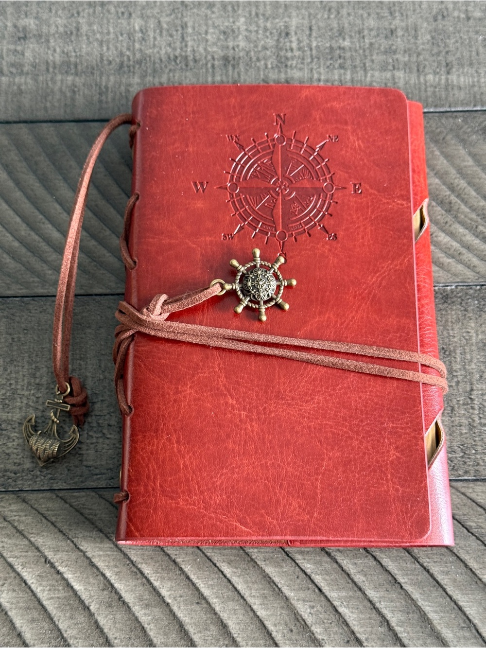 Pirate Leather Journal, Nautical Compass Notebook, Spiral Bound Travel Diary